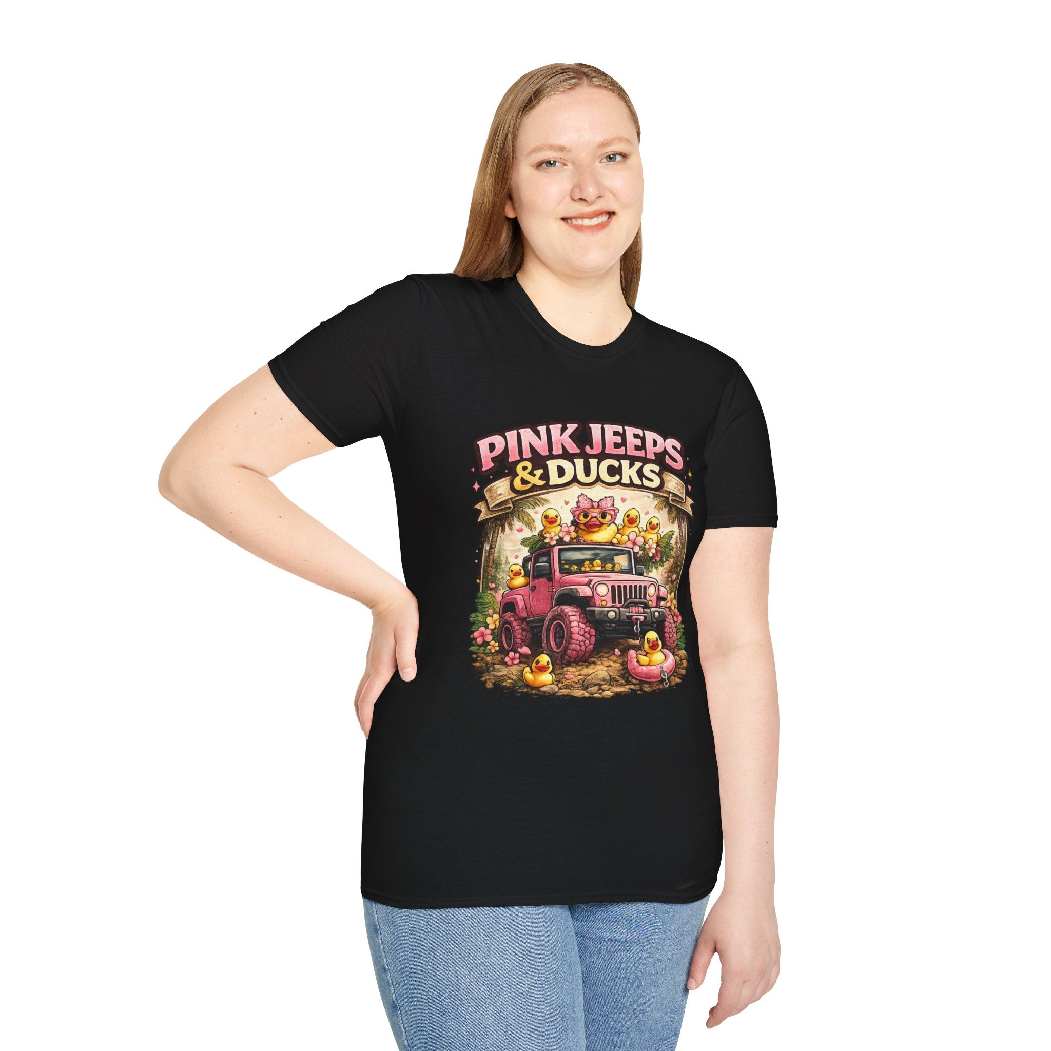 Pink Jeep & Ducks T-Shirt — Cute Off‑Road Graphic Tee for Women, Jeep Beach