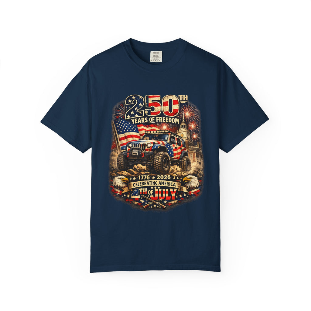 T-Shirt — 250 Years of Freedom 1776–2026 Patriotic Jeep Graphic