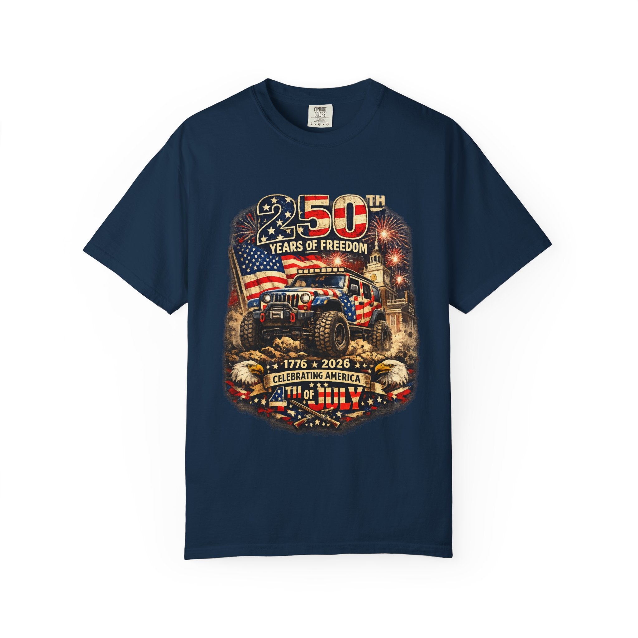 T-Shirt — 250 Years of Freedom 1776–2026 Patriotic Jeep Graphic