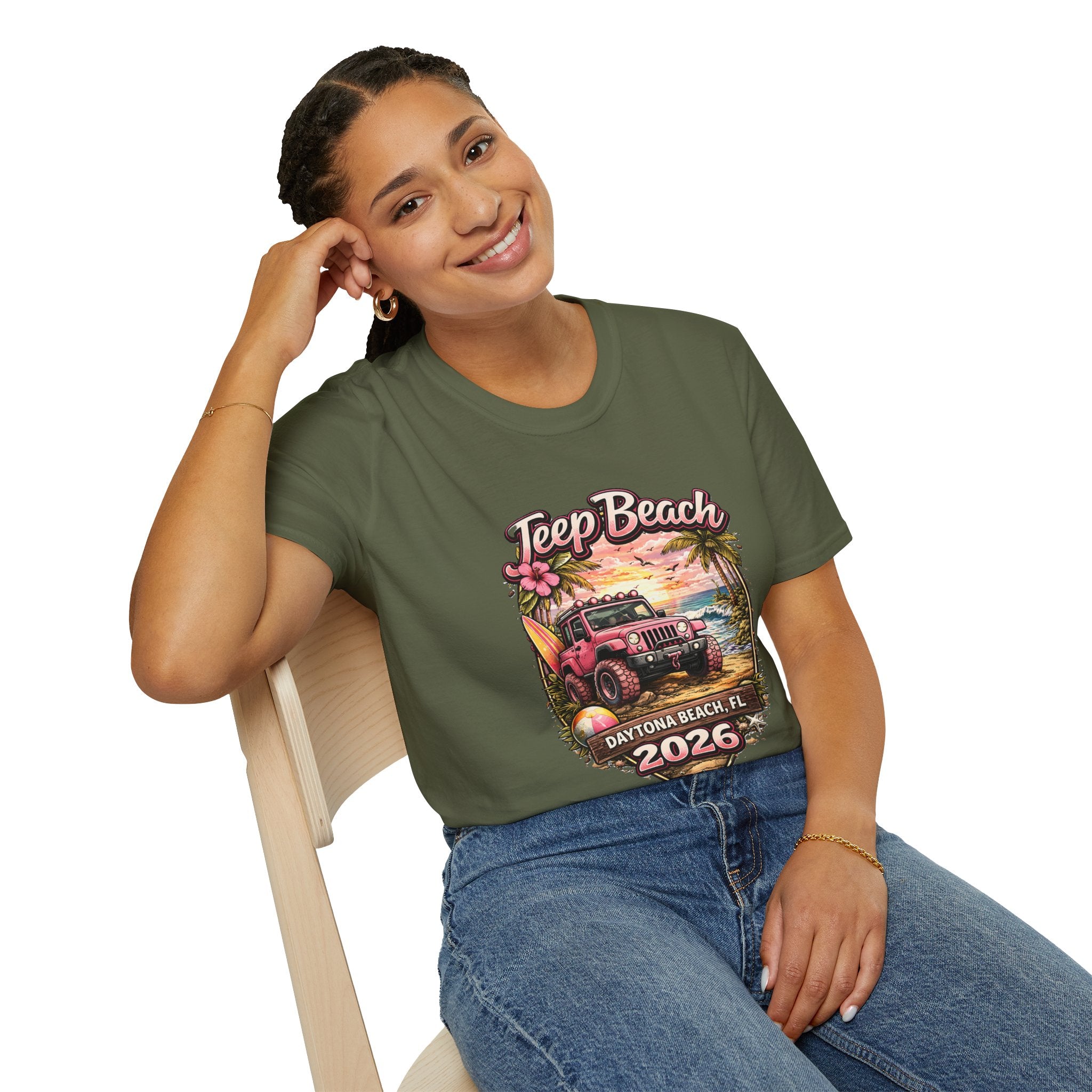 Jeep Beach 2026 Daytona Beach T-Shirt - Vintage Surf Jeep Graphic