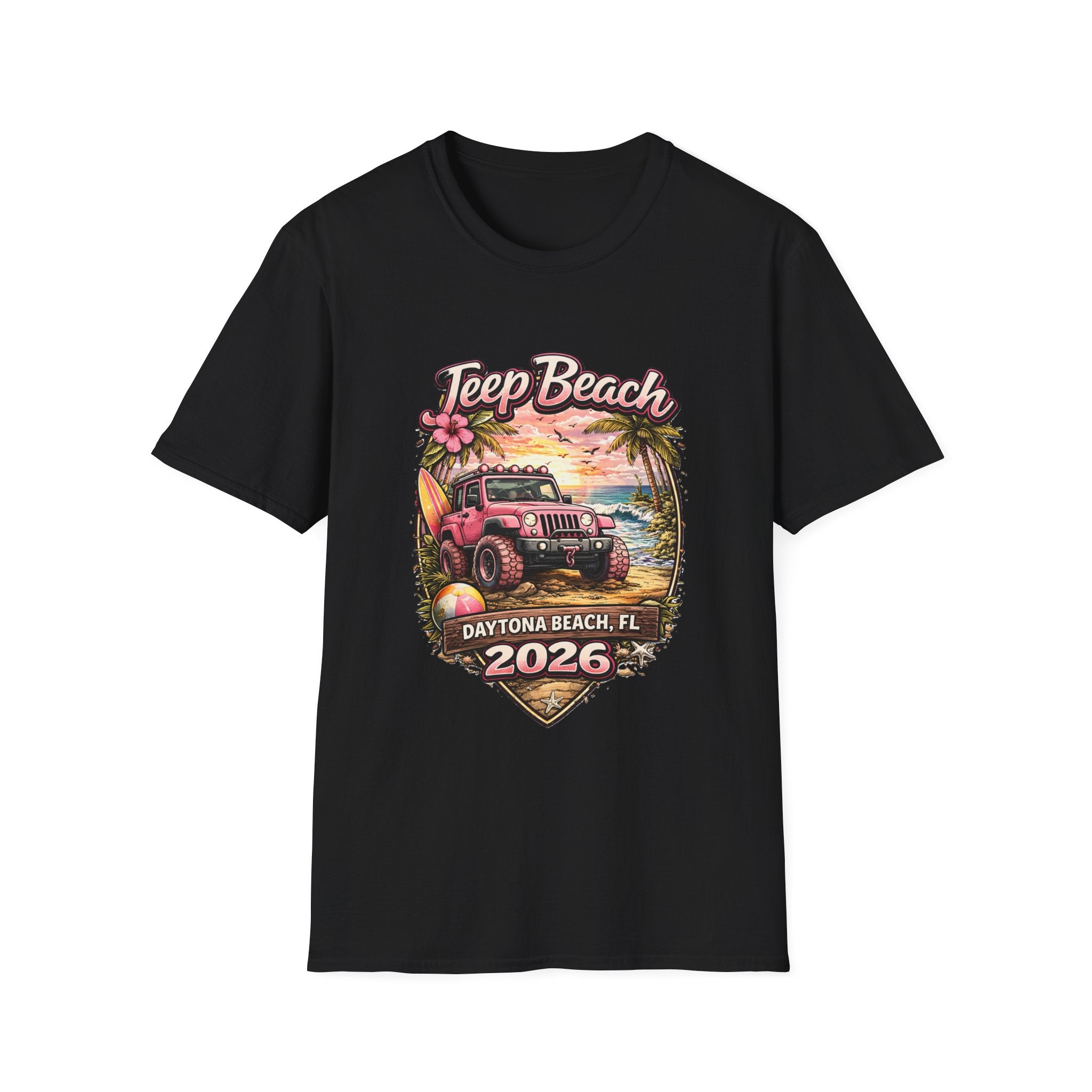 Jeep Beach 2026 Daytona Beach T-Shirt - Vintage Surf Jeep Graphic