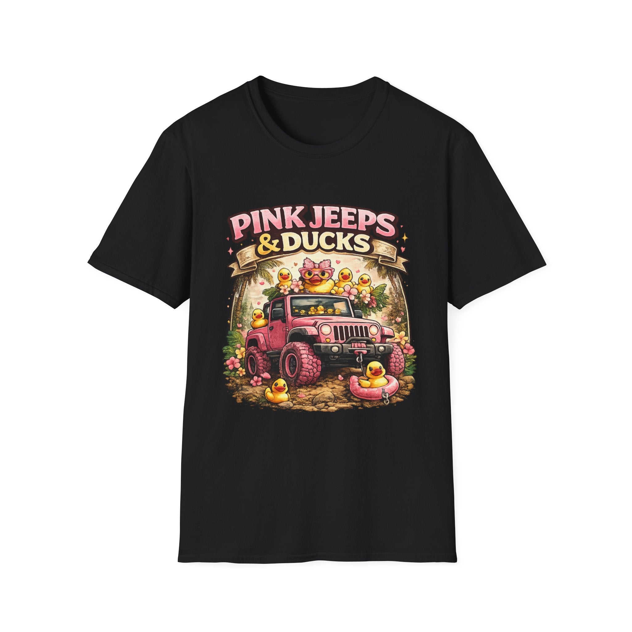 Pink Jeep & Ducks T-Shirt — Cute Off‑Road Graphic Tee for Women, Jeep Beach