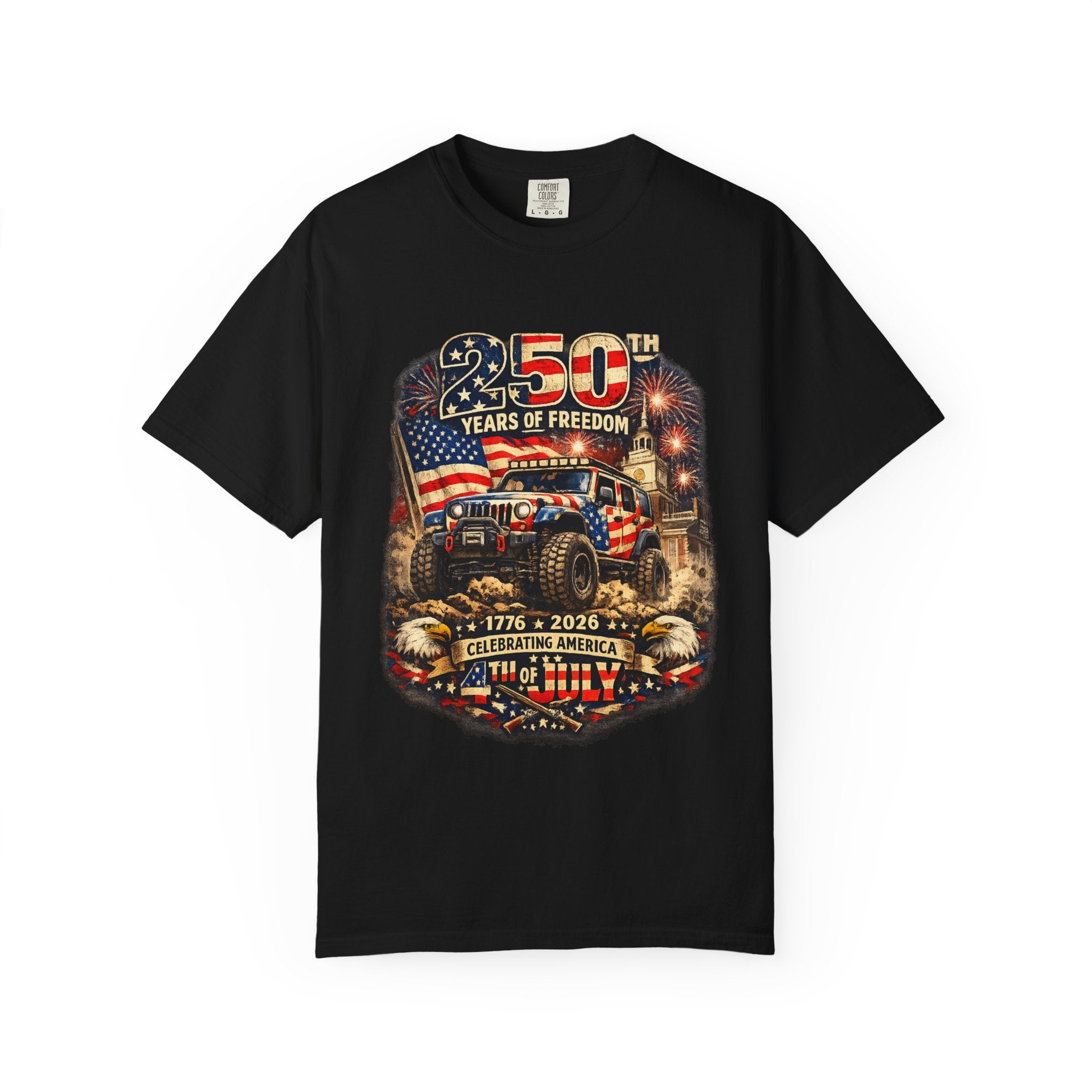T-Shirt — 250 Years of Freedom 1776–2026 Patriotic Jeep Graphic