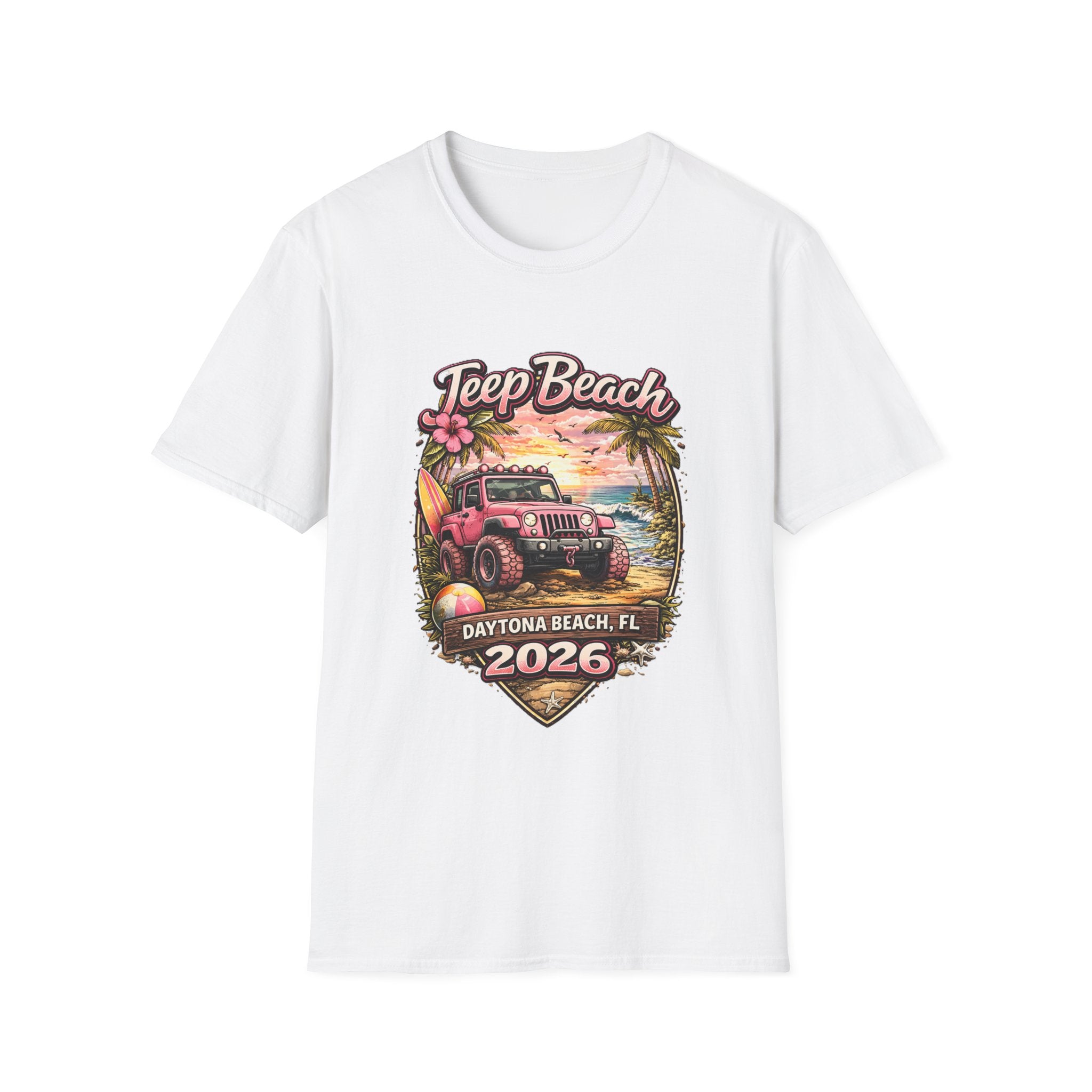 Jeep Beach 2026 Daytona Beach T-Shirt - Vintage Surf Jeep Graphic