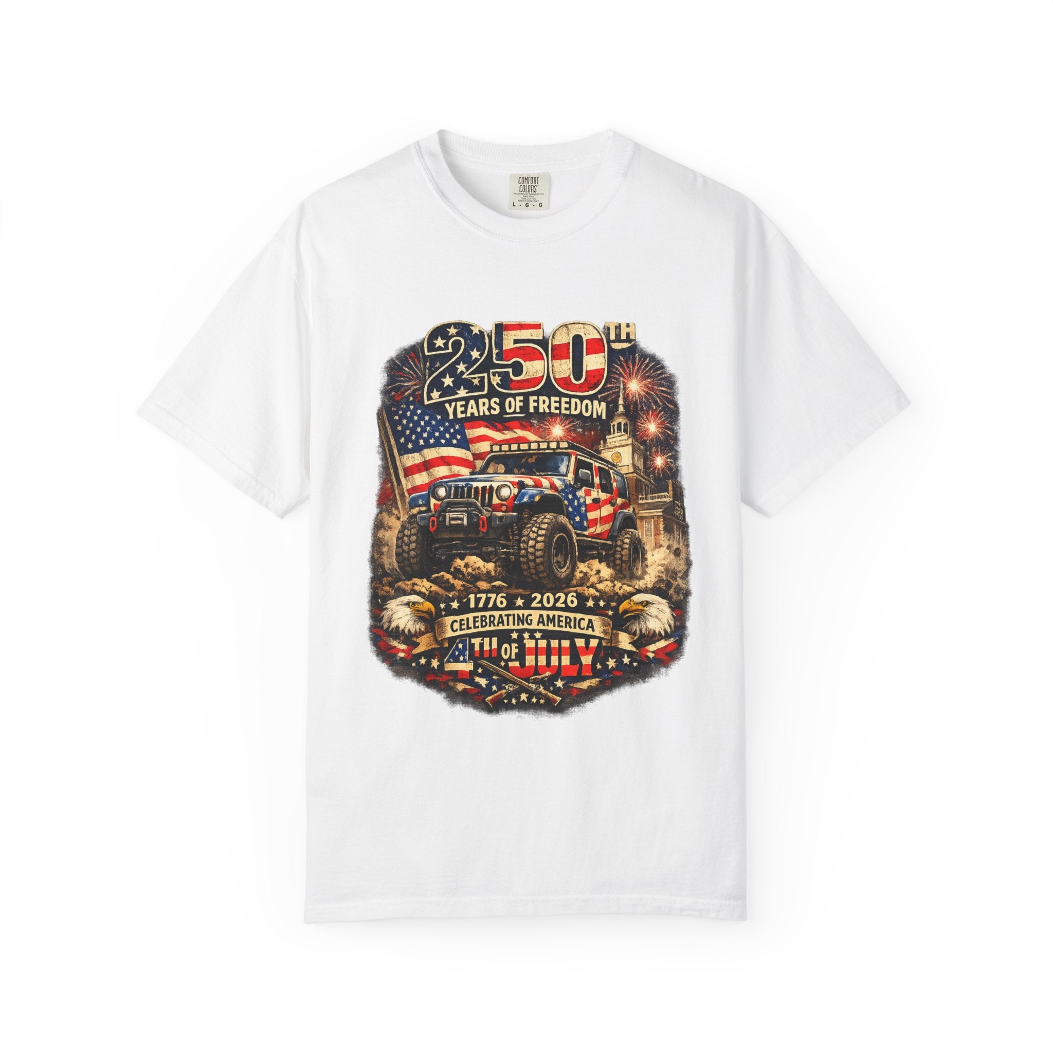 T-Shirt — 250 Years of Freedom 1776–2026 Patriotic Jeep Graphic