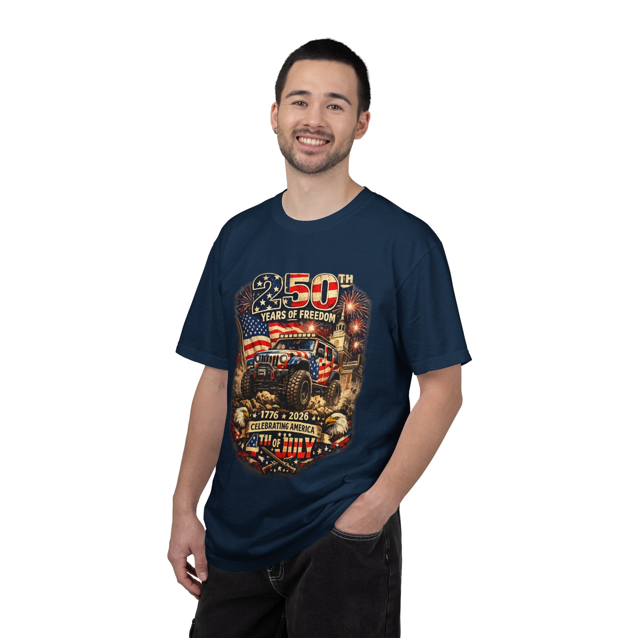 T-Shirt — 250 Years of Freedom 1776–2026 Patriotic Jeep Graphic