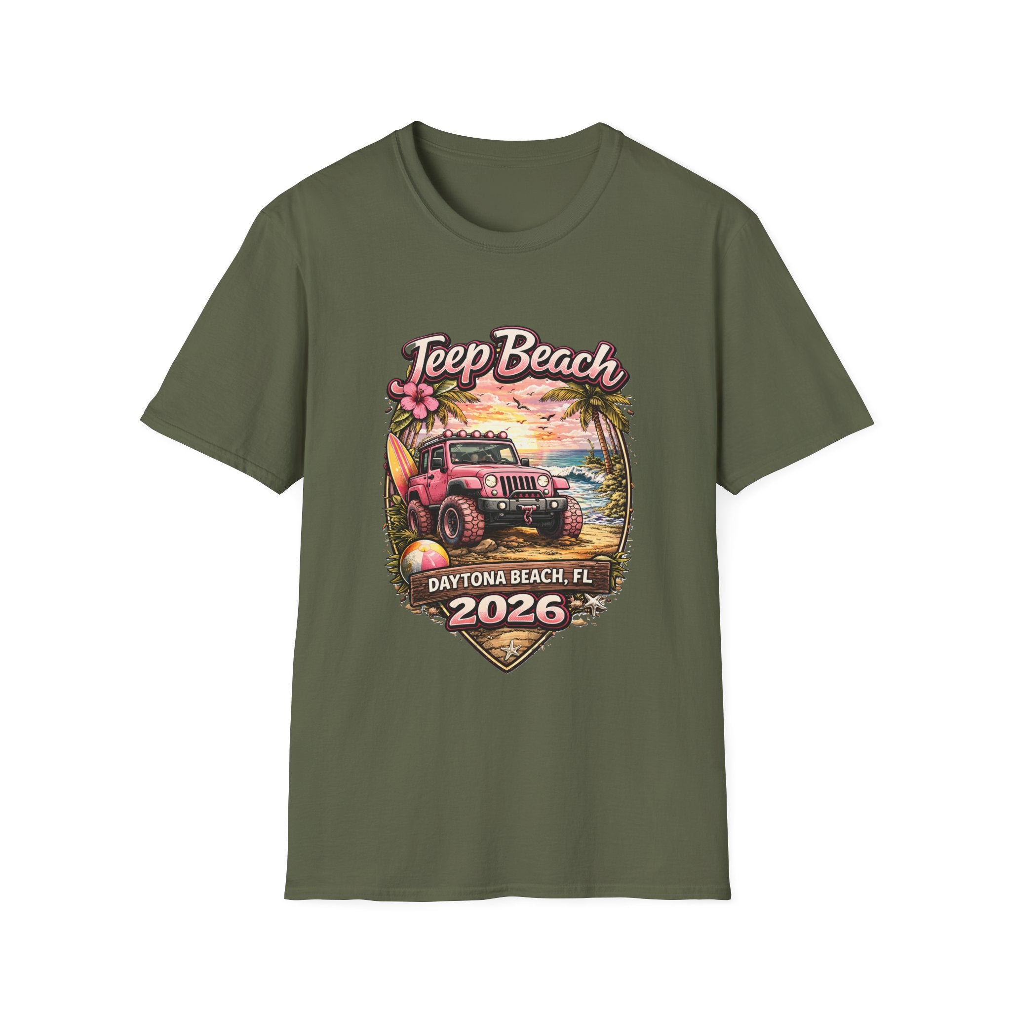 Jeep Beach 2026 Daytona Beach T-Shirt - Vintage Surf Jeep Graphic